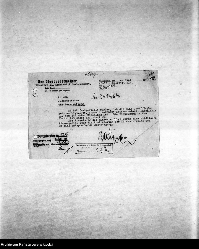 Obraz 15 z jednostki "[Korespondencja PSŻ w sprawie ruchu ludności getta, indywidualnych przesiedleń, przekazywania dzieci do getta itp.]"