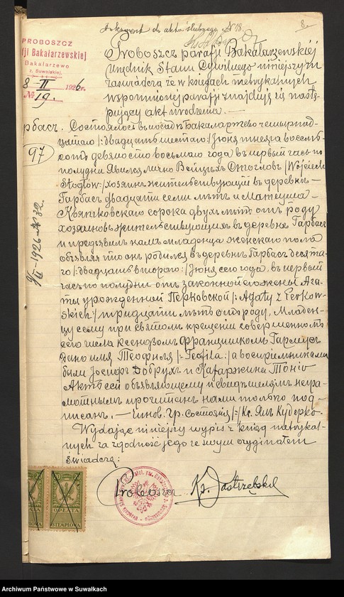 image.from.unit.number "Dokumenty Przedstawione do ślubnych aktów w roku 1926, Filipowskiej Rzymsko-Katolickiej parafji."