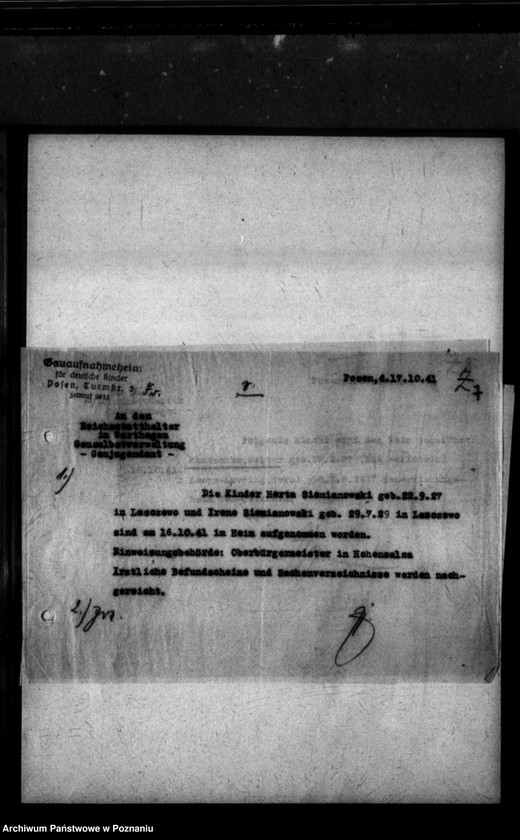 Obraz 11 z jednostki "Schriftwechsel mit Gaujugendamt betreffend ehemalige Heimkinder [Korespondencja w sprawie przekazywanych dzieci]."