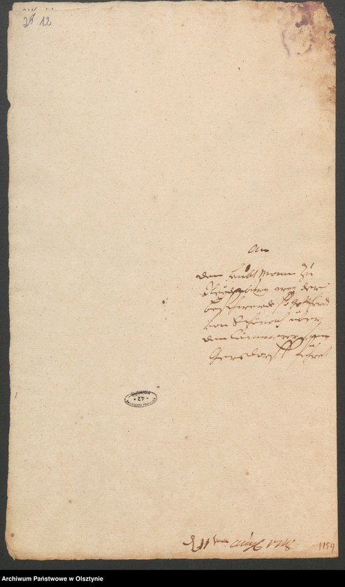 image.from.unit.number "In S. [Sachen] Gottfried von Schönaich Obristliet. [Obristlieutenant] Christoph Henrich von Gersdorff, Verweser zu Neidenburg [Nidzica], wegen Bier, und Brandtwein Schanks in Klein Lentzko [Mały Łęck]"
