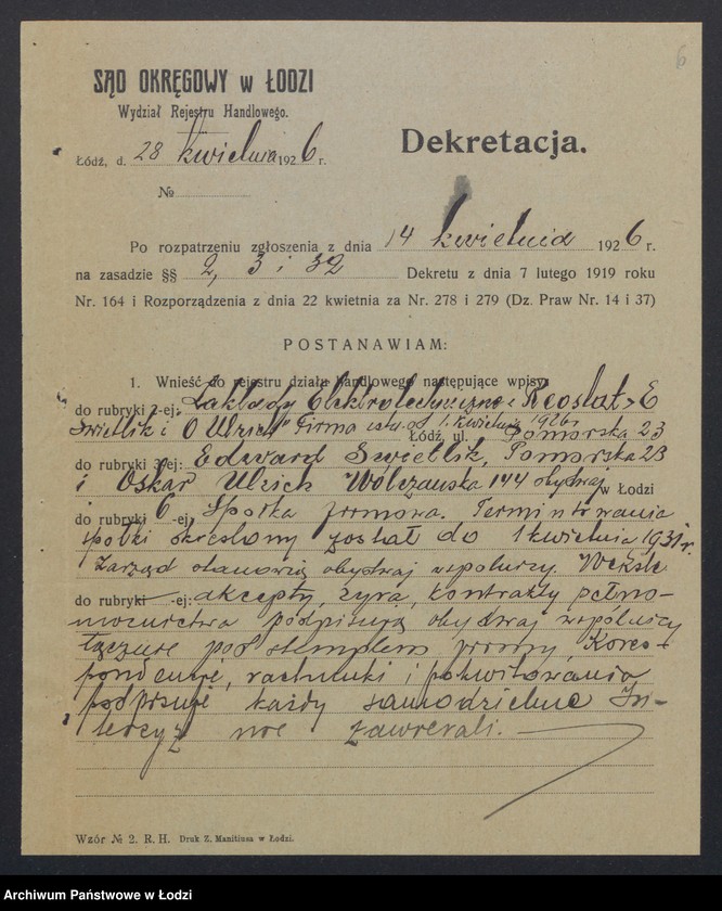Obraz 8 z jednostki "O. Ulrich i E. Świetlik – zakłady elektrotechniczne „Reostat”"
