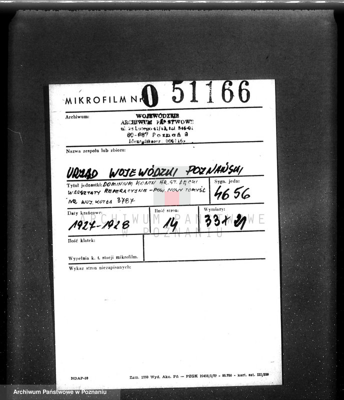 Obraz 2 z jednostki "Dominium Konin hr St. Łęcki, warsztaty reparacyjne - pow. Nowy Tomyśl nr woj. kotła 3787"