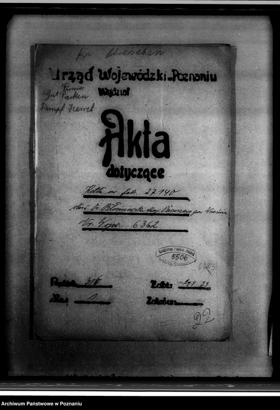 Obraz 4 z jednostki "Majątek Paruszewo powiat wrzesiński własność Dr Błociszewskiego nr woj. kotła 6362"