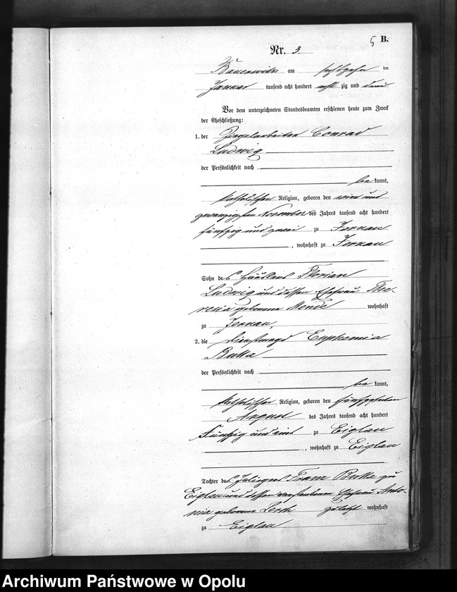 Obraz 8 z jednostki "Urząd Stanu Cywilnego w Baborowie. Ksiega małżeństw miejscowa rok 1883"