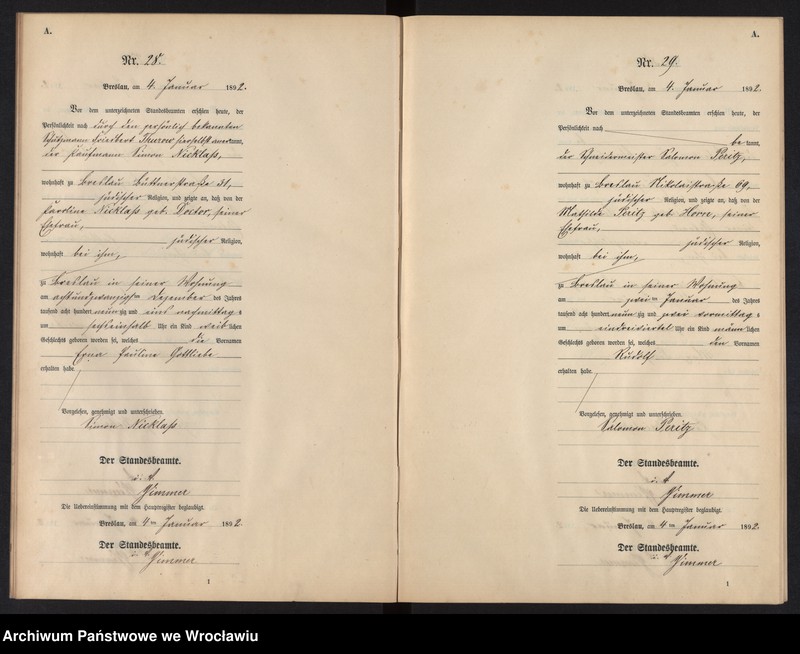 image.from.unit.number "Geburts-Neben-Register Breslau I 1892 Band 1"