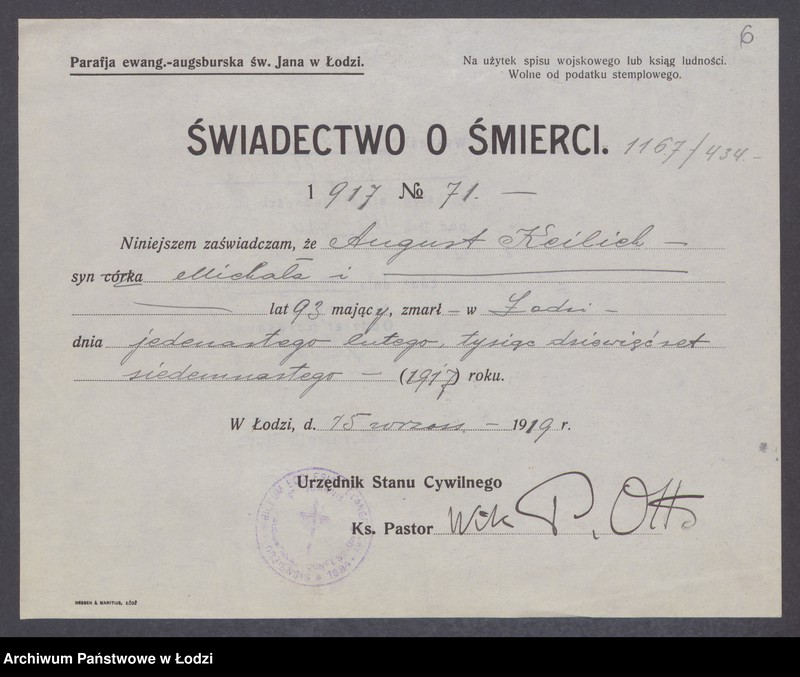 Obraz 8 z jednostki "Dowody metrykalne stałych mieszkańców m. Łodzi nr domu 1167-1168"