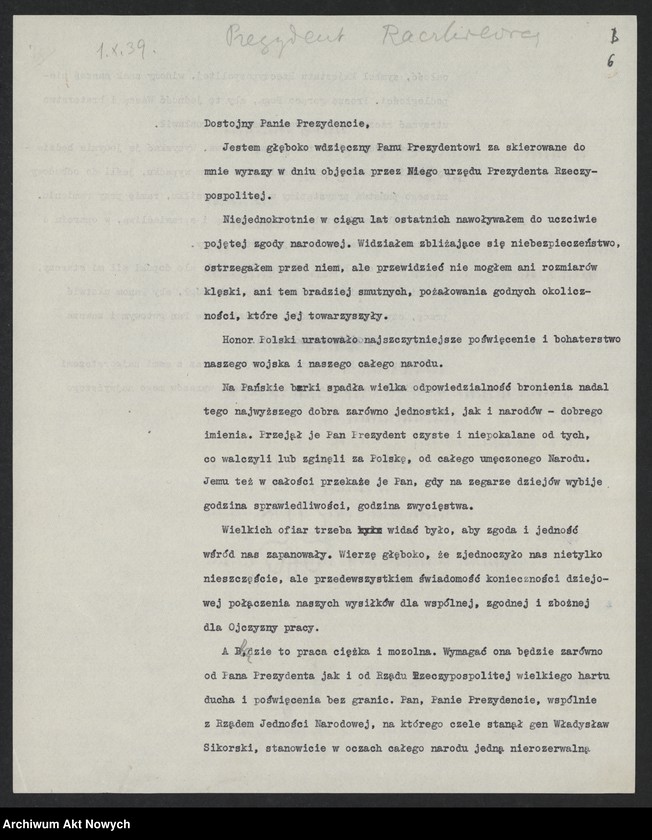image.from.unit.number "Raczkiewicz Władysław; Załączniki: telegram S. Strakacza do W. Raczkiewicza (rękopis); L.22 (odpowiedzi - rękopis, maszynopisy)"