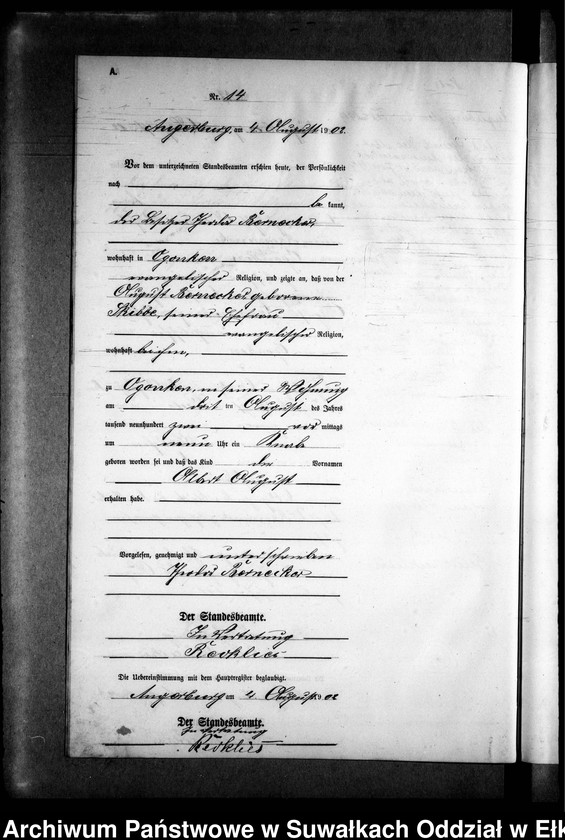 image.from.unit.number "Geburts-Neben-Register des Preussischen Standes-Amtes Gr. Strengeln Kreis Angerburg"