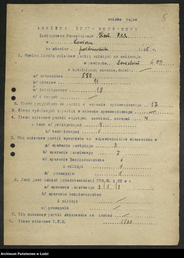 Obraz 6 z jednostki "Ankiety sprawozdawcze instruktora Komitetu Powiatowego Łowicz [z załącznikami]"