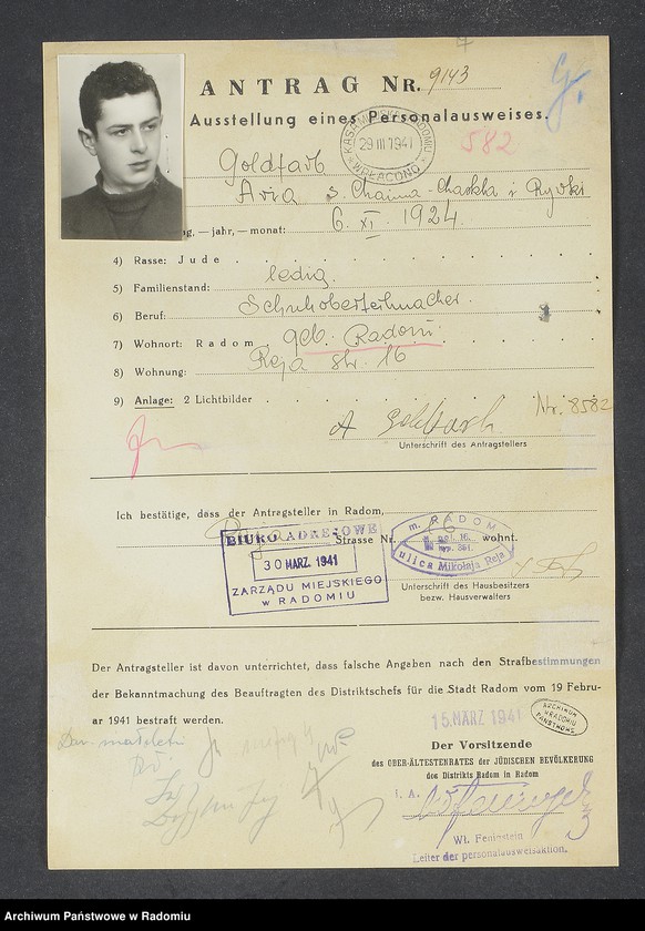 image.from.unit.number "[Wnioski o wydanie dowodów osobistych oraz nie odebrane dowody Goldberg, Goldfarb - Goldmann]"