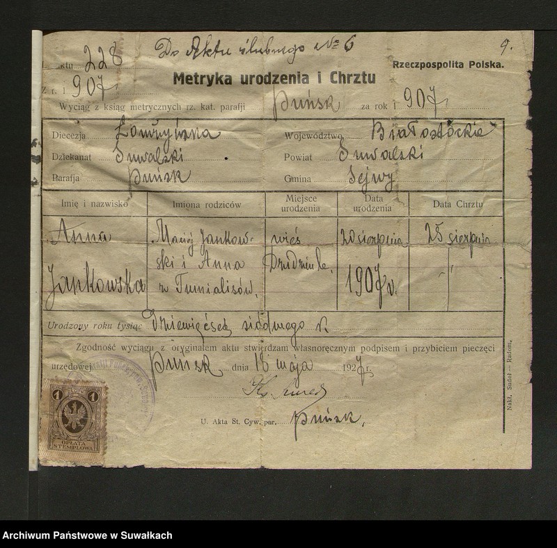 image.from.unit.number "Dokumenty Zaślubionych Smoleńskiej parafji za 1928 rok"