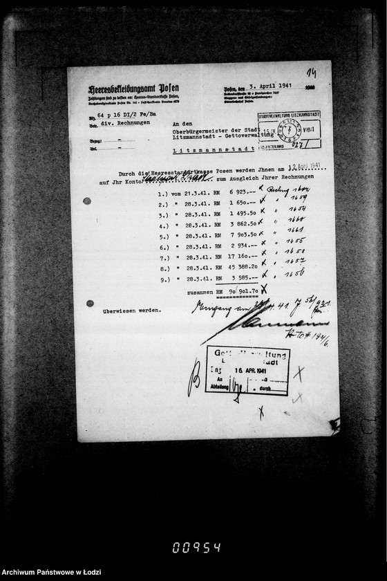 Obraz 18 z jednostki "[Rachunki Heeresbekleidungsamt Posen dla Zarządu Getta]"