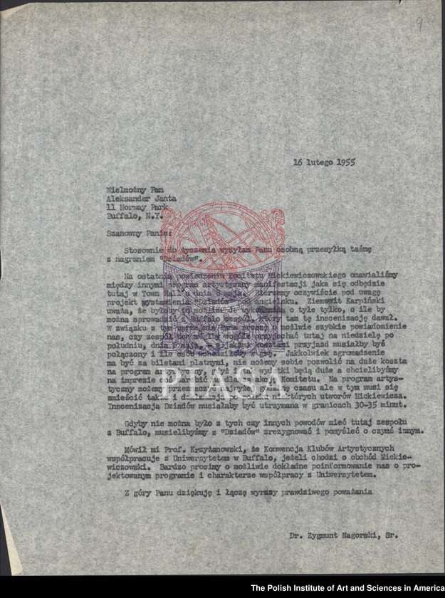 image.from.unit.number "General PIASA correspondence (1955). Letters of Florian Znaniecki and Witold Gombrowicz"
