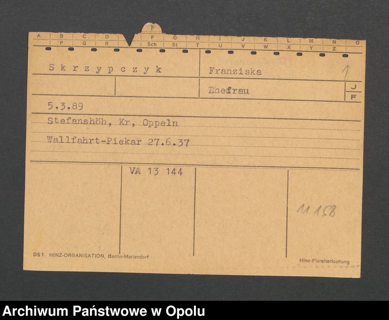 Obraz 3 z jednostki "[Skrzypczyk Franziska, ur. 5.3.1889, zam. Stefanshöh]"