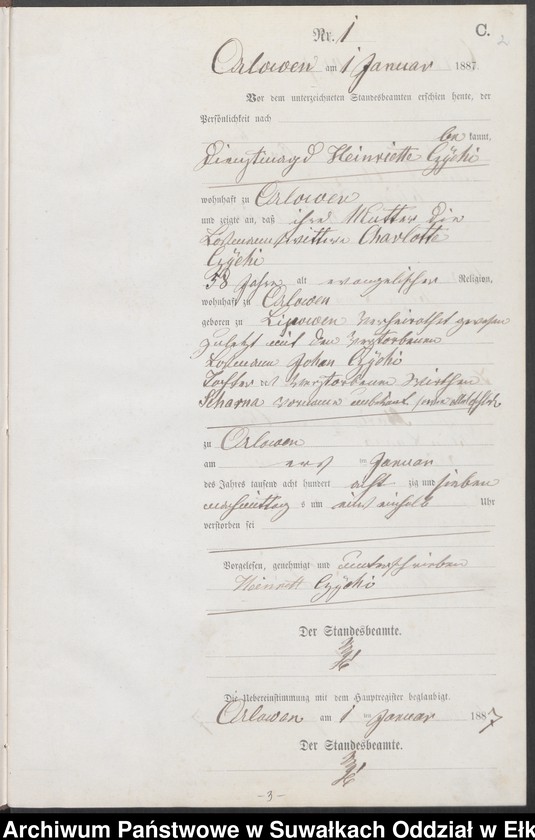 image.from.unit.number "Sterbe-Neben-Register des Preussischen Standes-Amtes [Orlowen] Kreis [Loetzen] für das Jahr 1887"
