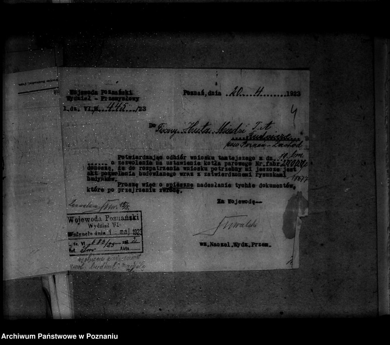 Obraz 8 z jednostki ""Huta miedzi" Towarzystwo Akcyjne Rudnicze powiat poznański nr porządkowy kotła 107"