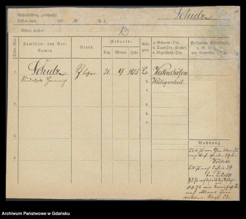 image.from.unit.number "Karty meldunkowe: Schulz Rudolf -Schuntermann"