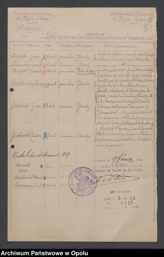 image.from.unit.number "Arrestation /Korespondencja dotycząca stanu wyjątkowego na Górnym Śląsku - aresztowania, listy imienne więźniów/ 2.02.-10.03.1922"