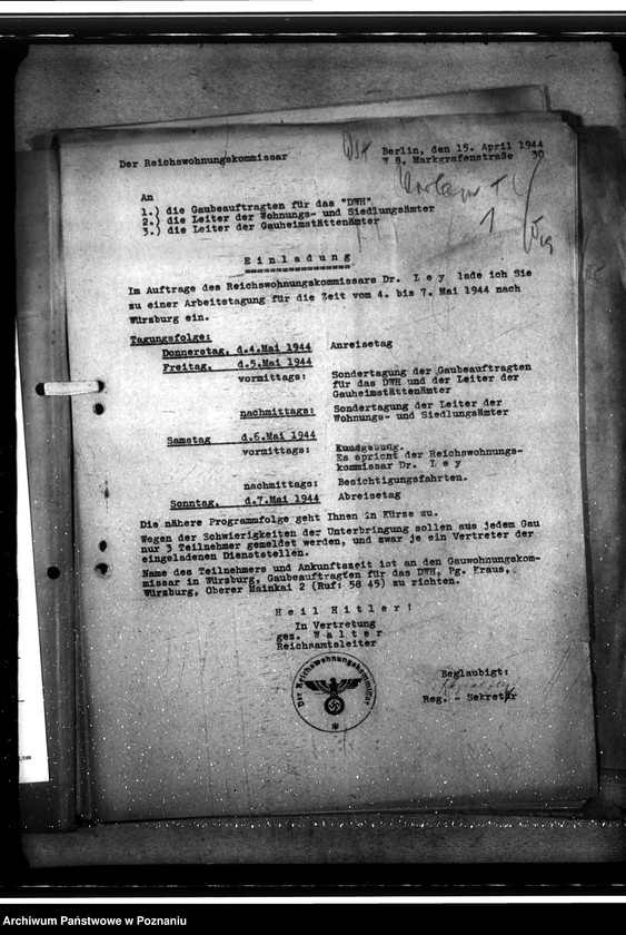 Obraz 5 z jednostki "Dienstbesprechung der Leiter der Wohnungsund Siedlungsämter in Würzburg. DWH - Arbeitstagung"