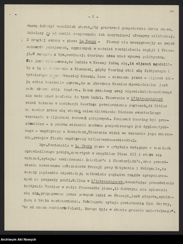 Obraz 13 z jednostki "Przegląd prasy angielskiej z 3-4 I 1940 r. i francuskiej z 5 I 1940 r."