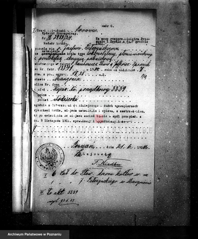 Obraz 19 z jednostki "Tartak J. Połczyńskiego w Margoninie pow. chodzieski. Kocioł nr fabr. 13341, kocioł nr woj. 3339"