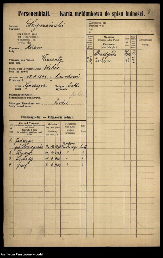Obraz 10 z jednostki "[Spis ludności Łodzi] Szymański-Szymczacka"