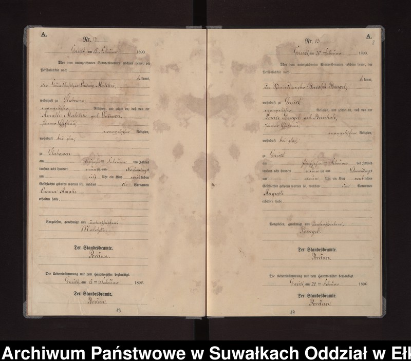 image.from.unit.number "Geburts-Neben-Register des Königlichen Preussischen Standes-Amtes Gneist Kreis Loetzen"
