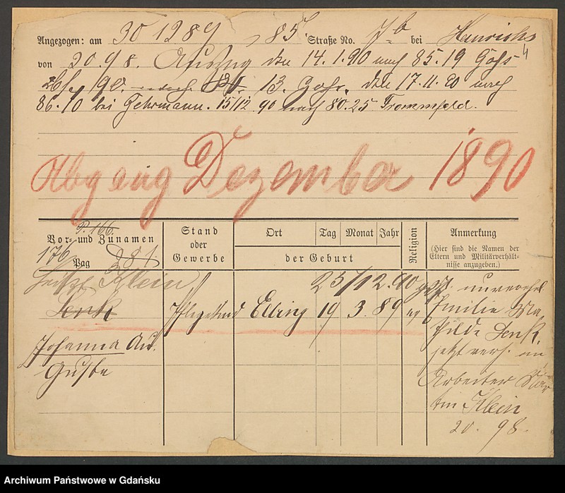 image.from.unit.number "Karty meldunkowe: Klein Johanna - Klein Marie"