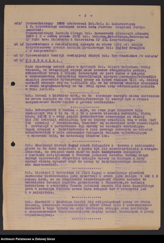 image.from.unit.number "Oddział Powiatowy ZBoWiD w Żaganiu. - Walny Zjazd Powiatowy z 16 czerwca 1961 r."