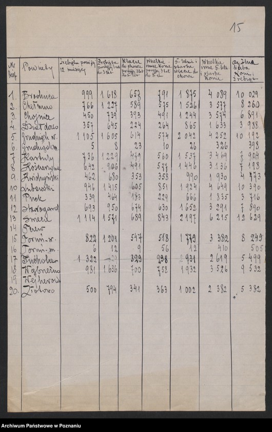 Obraz 16 z jednostki "[Spis inwentarza żywego w Księstwie Poznańskim w obrębie linii demarkacyjnej z 15 grudnia 1919 roku i inne spisy inwentarza żywego oraz ludności w województwie pomorskim]"
