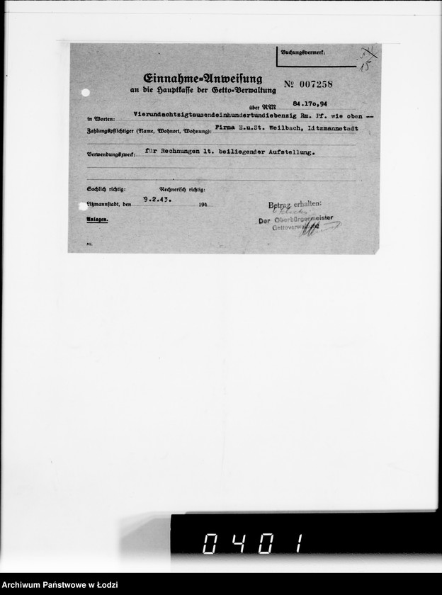 Obraz 19 z jednostki "F-ma St.Weilbach Litzmannstadt IV Warenverwertung an Lager 99"