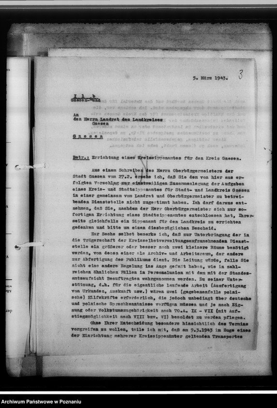 Obraz 7 z jednostki "[Korespondencja w sprawach organizacyjnych, sprawozdanie z działalności] Kreissippenamt Gnesen [Gniezno]"