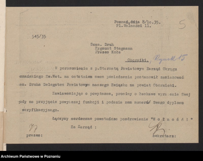 Obraz 8 z jednostki "Oborniki - akta delegata powiatowego."