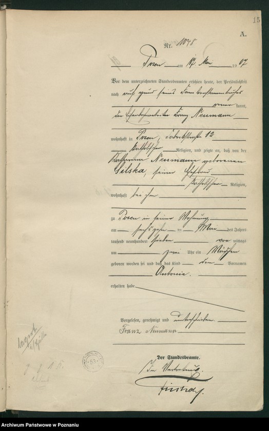 Obraz 17 z jednostki "Księga miejscowa urodzeń tom III [Rejestr główny urodzeń]"