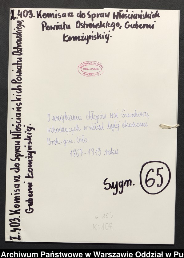 image.from.unit.number "O urządzaniu chłopów wsi Gaczkowo, wchodzących w skład byłej ekonomi Brok, gm.Orło"
