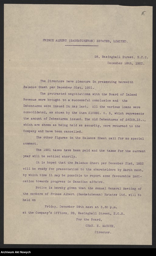 image.from.unit.number "Prince Albert (Estates) Limited (London). Sprawozdania i zestawienia, raporty i korespondencja"