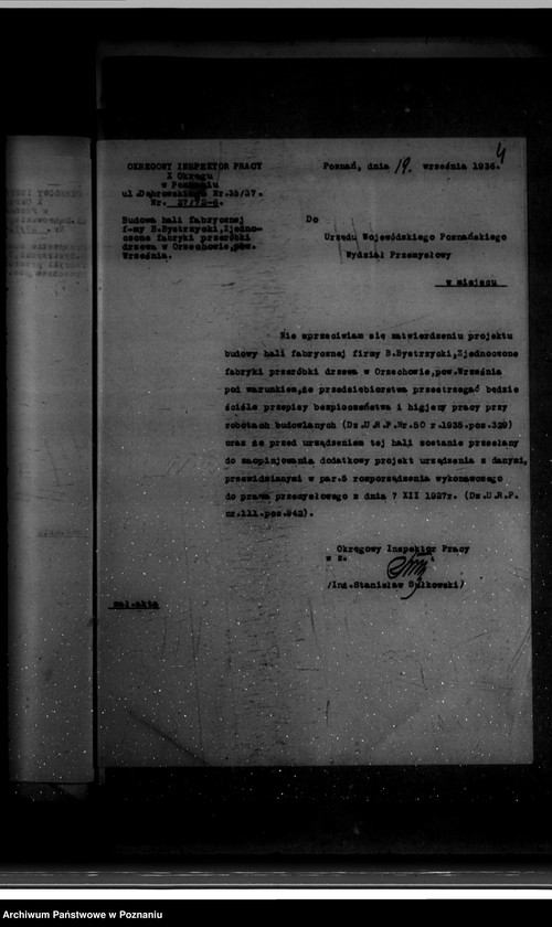 Obraz 8 z jednostki "Zatwierdzenie zakładu przemysłowego /Budowa magazynu/ fabryki drzewa/ / Bystrzyckiego w Orzechowie Zjednoczone Fabryki Przeróbki Drzewa"