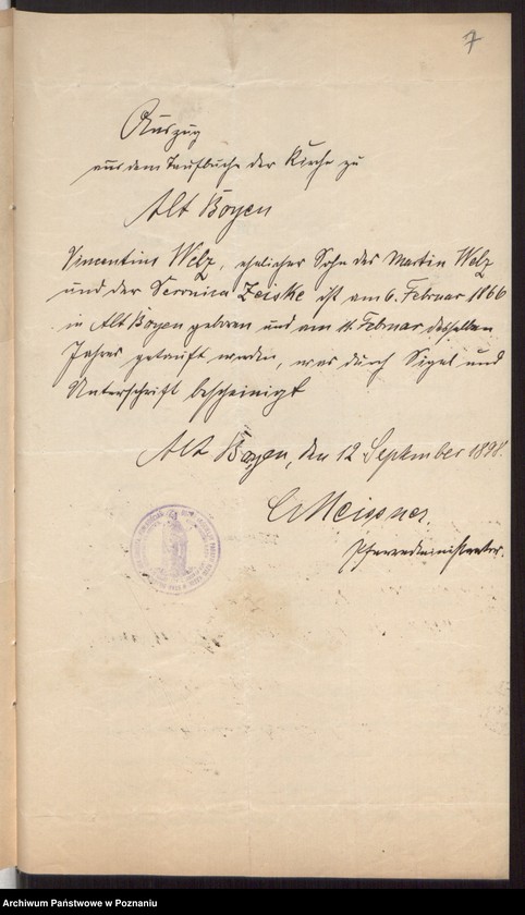 Obraz 9 z jednostki "Die von den Verlobten beigebrachten Urkunden zur Eheschliessung pro 1898"