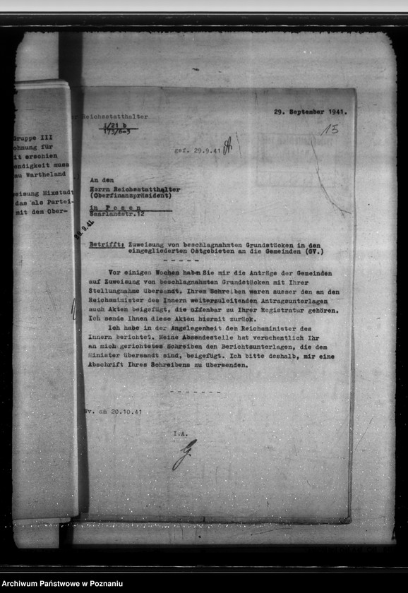 Obraz 19 z jednostki "Zuweisung der beschlagnahmten Grundstücke an diwe Gemeinden. Lehrlingsheim in der Ostgebieten"