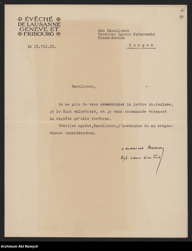 image.from.unit.number "Besson Marius (biskup Lozanny, Genewy i Fryburga); Załączniki: a) List S.A.D.E.A; b) Instytut "La Lingerie" (prospekt); c) wycinek prasowy; L.18 (odpowiedzi - maszynopis, rękopis)"