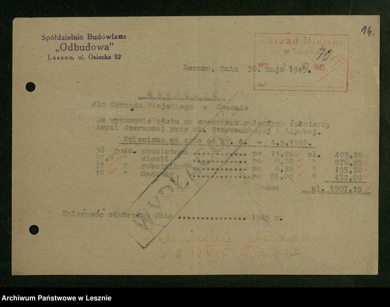 Obraz 12 z jednostki "[Sprawy budowy pomnika upamiętniającego poległych żołnierzy radzieckich i polskich, ufundowanie pamiątkowej tablicy w miejscu rozstrzelania 21 Polaków 21 X 1939 r., sprawy dbania o cmentarze i mogiły żołnierzy]"