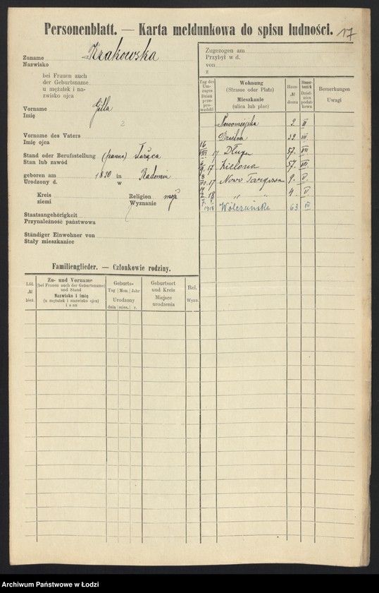Obraz 19 z jednostki "[Spis ludności Łodzi] Krakowicz - Krasiejko"