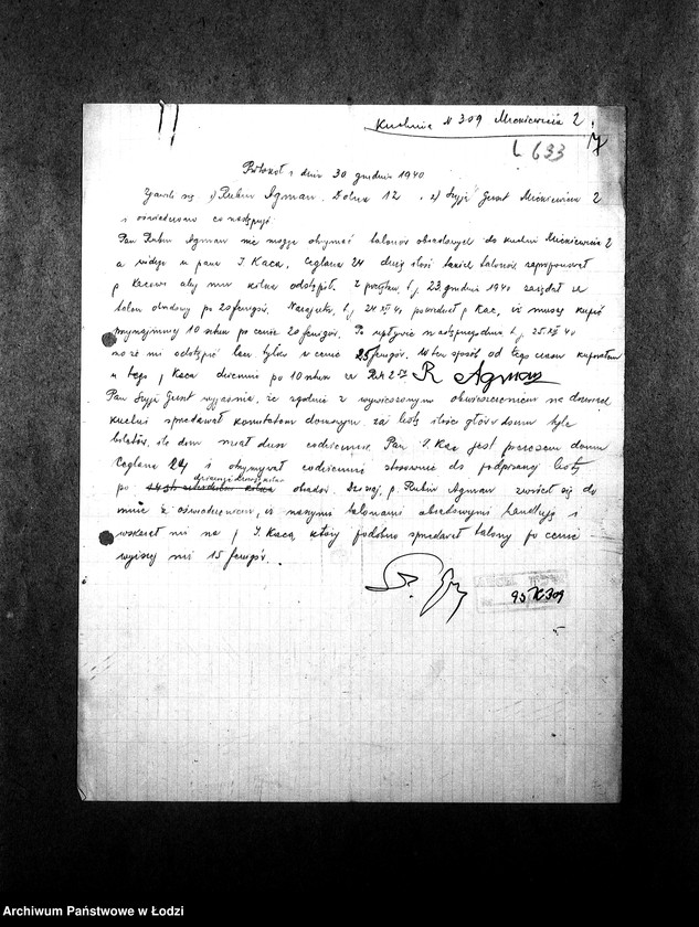 Obraz 10 z jednostki "[Kuchnia nr 309, ul. Mickiewicza 2. Kuchnia nr 83, ul. Mickiewicza 8. Działalność kuchni, personel, konsumenci, kontrole]"