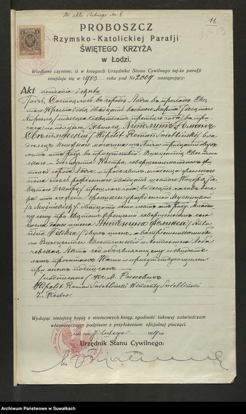 image.from.unit.number "Dokumenty Do aktów zaślubionych Smolańskiej R.K. Paraji za 1929 rok"