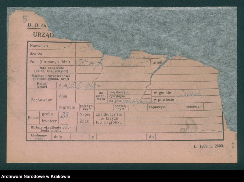 image.from.unit.number "Karty ewidencyjne zmarłych Włochów na terenie miejscowości: Kraków, Oświęcim, Zakopane, Bielsko, Aleksandrowice, Wadowice, Tanów."