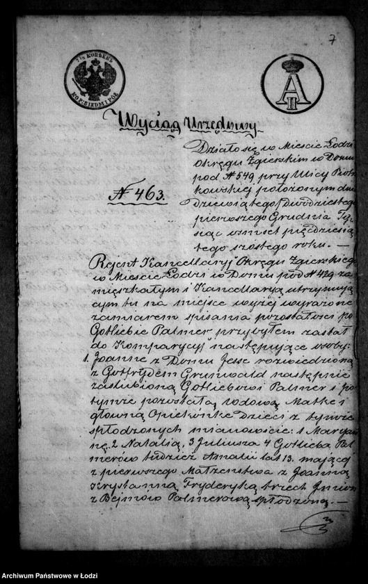 Obraz 11 z jednostki "Akta tyczące się ustanowienia opieki nad nieletnimi Amalią, Marią, Natalią, Juliuszem i Gotlibem Palmer po zmarłym Janie Palmer farbiarzu"