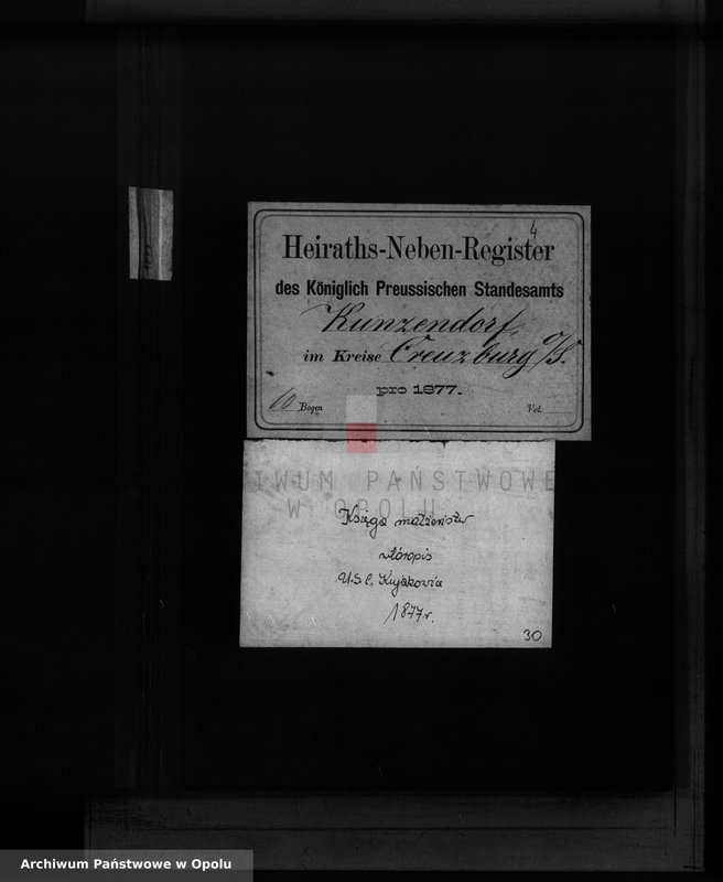 Obraz 2 z jednostki "Heiraths-Neben-Register Standesamts Kunzendorf pro 1877"