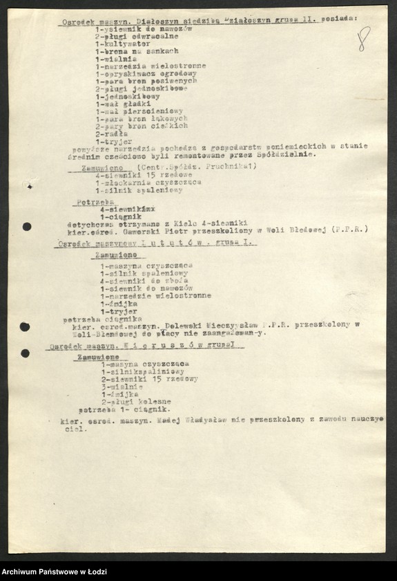 Obraz 9 z jednostki "Ośrodki Maszyn Rolniczych [- protokoły z kontroli i lustracji, wykazy kierowników Ośrodków]"