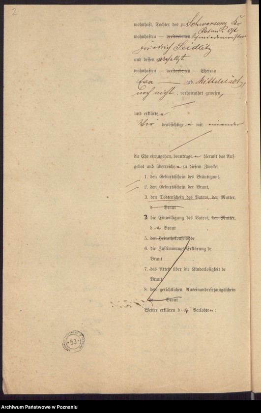 Obraz 4 z jednostki "Die von den Verlobten beigebrachten Urkunden zur Eheschliessung pro 1896"