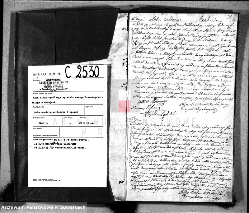 image.from.unit.number "Księga Duplikat do zapisywania Aktów Urodzenia, Zaślubienia i Zeyścia w Parafii Ewangelickiey Sereyskiey na rok 1843"
